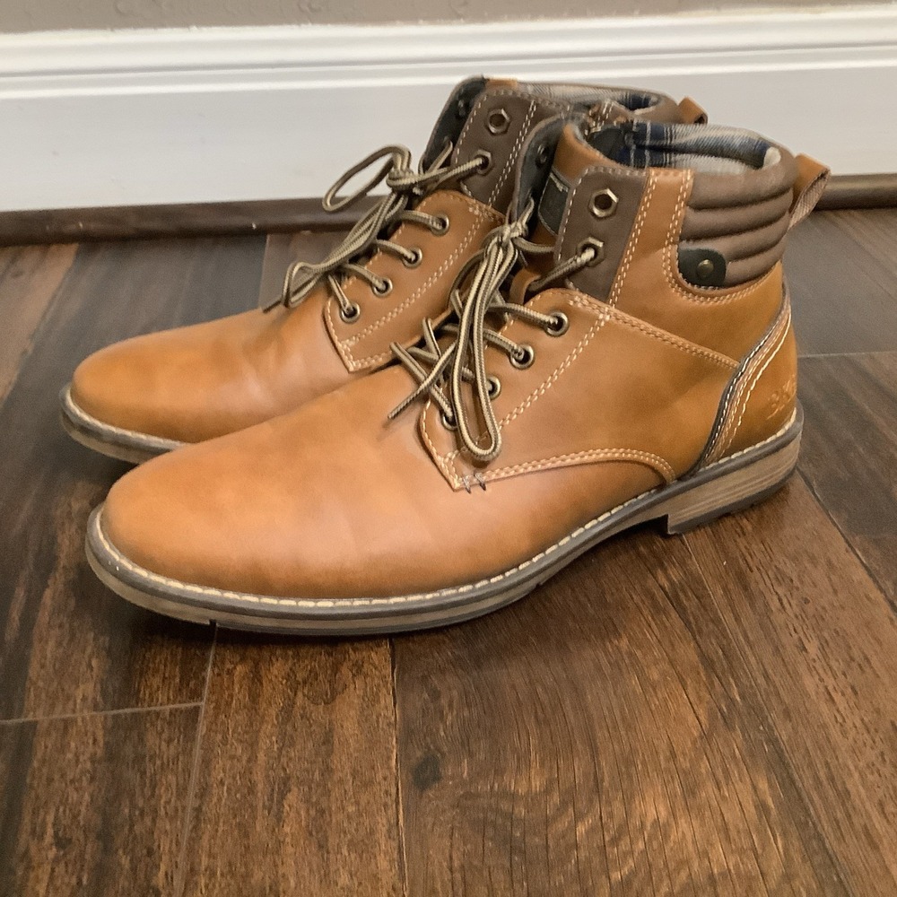 BKE Waldo Brown Faux Leather Lace up Boot Sz 11 Zipper Side flannel
